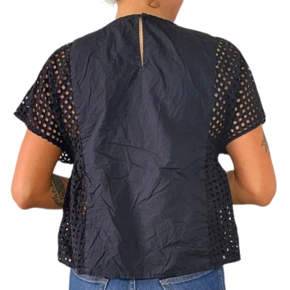 Madewell Cotton Mesh Short Sleeve Top Black Small - Picture 2 of 5